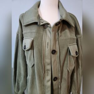 NWOT! Zenana Outfitters Olive Green Fleece Button-Up Shirt